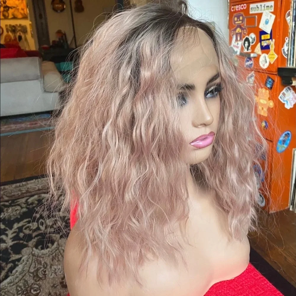 Peachy pink/dusty rose lace front wig
